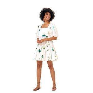 Tuckernuck Oliphant Bubble Hem Smocked Mini Dress In Fond Green Print